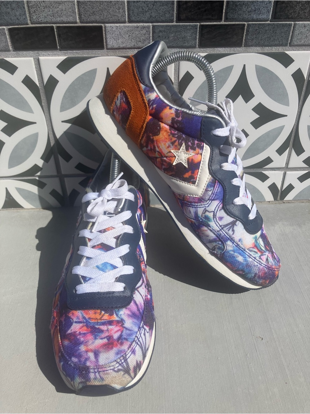 Converse Women's Multicolor Floral Print Sneakers with Orange Heel